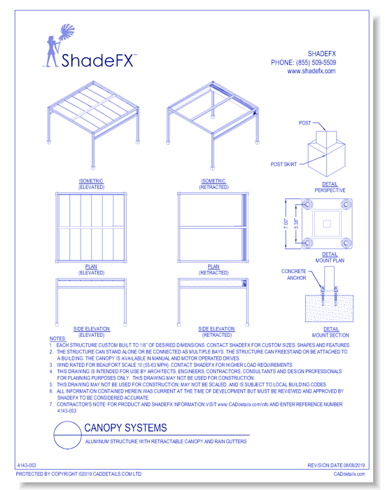 Aluminum Structure with Retractable Canopy and Rain Gutters