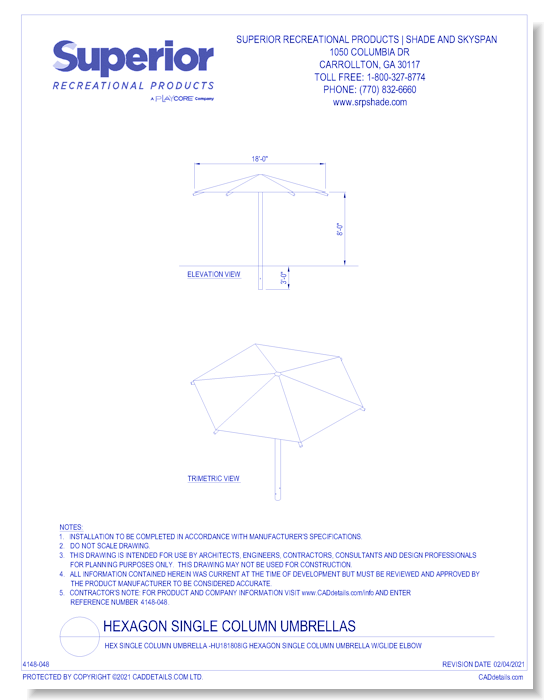 18' Hexagon Umbrella with 8' Height, Glide Elbow™, and In-Ground Mount