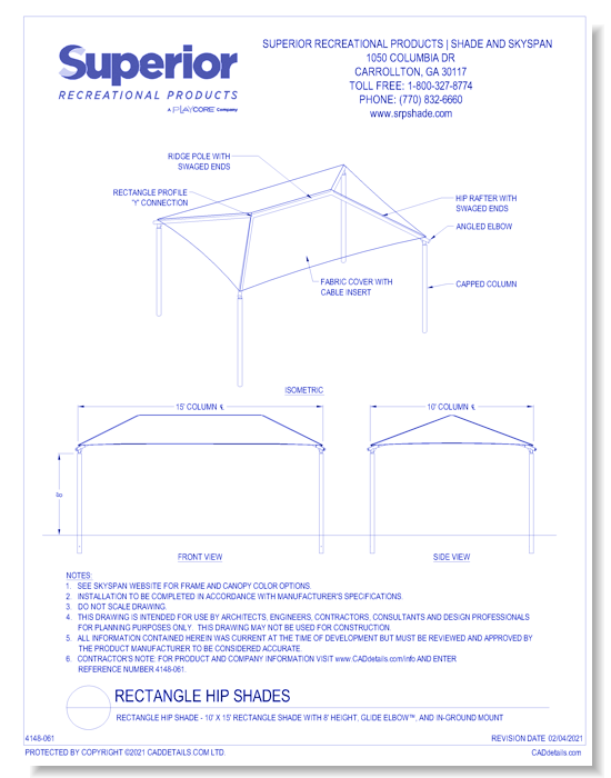 10' x 15' Rectangle Shade with 8' Height, Glide Elbow™, and In-Ground Mount
