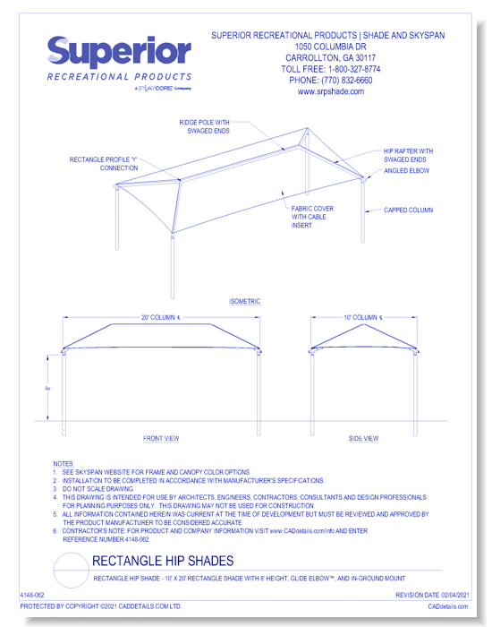 10' x 20' Rectangle Shade with 8' Height, Glide Elbow™, and In-Ground Mount