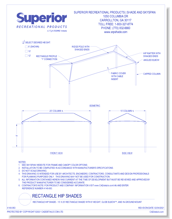 15' x 25' Rectangle Shade with 8' Height, Glide Elbow™, and In-Ground Mount