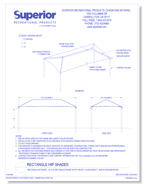 24' x 40' Rectangle Shade with 8' Height, Glide Elbow™, and In-Ground Mount