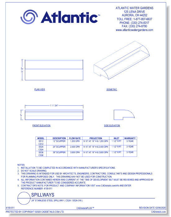 24" Stainless Steel Spillway ( CS24 / SS24-316 )