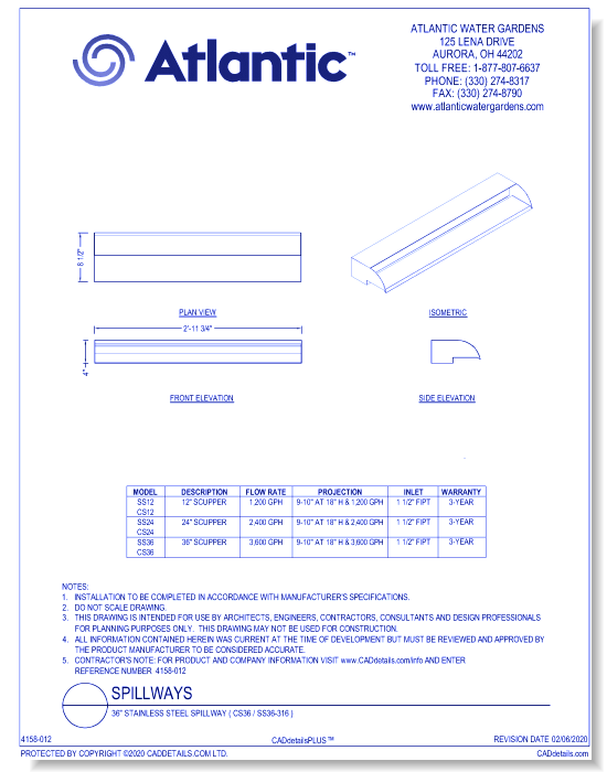 36" Stainless Steel Spillway ( CS36 / SS36-316 )