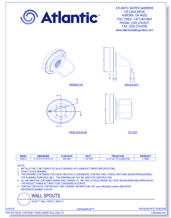 Olivett Wall Spout ( WSO-O )
