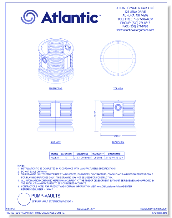 23” Pump Vault Extension ( PV23EXT )