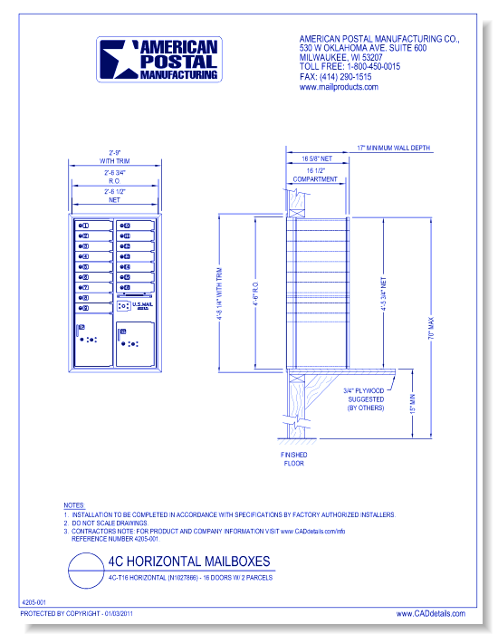 High Security 4C-T16 Horizontal (N1027866) - 16 Doors w/ 2 Parcels