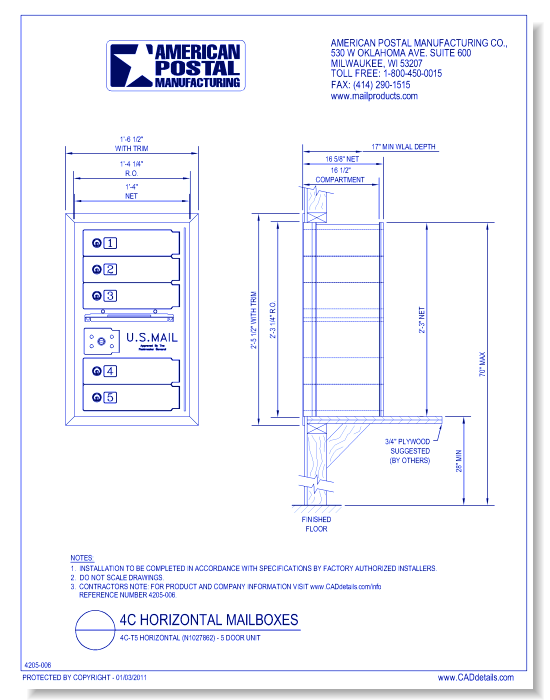 High Security 4C-T5 Horizontal (N1027862) - 5 Door Unit