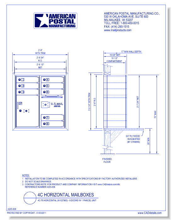 High Security 4C-T8 Horizontal (N1027865) - 8 Doors w/ 1 Parcel Unit