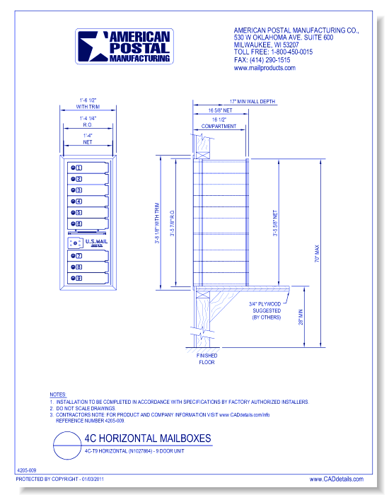 High Security 4C-T9 Horizontal (N1027864) - 9 Door Unit