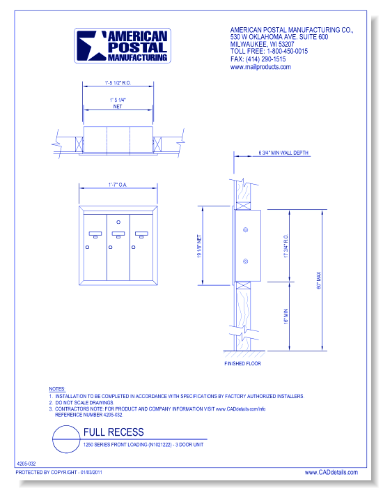 1250 Series Front Loading (N1021222) - 3 Door Unit