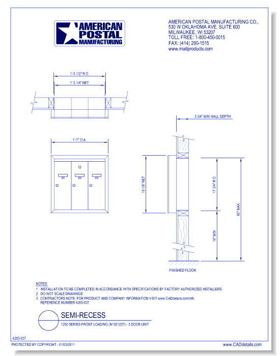 1250 Series Front Loading (N1021227) - 3 Door Unit