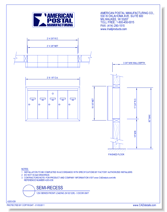 1250 Series Front Loading (N1021229) - 5 Door Unit
