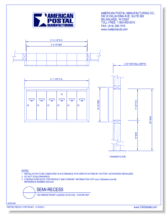 1250 Series Front Loading (N1021230) - 6 Door Unit