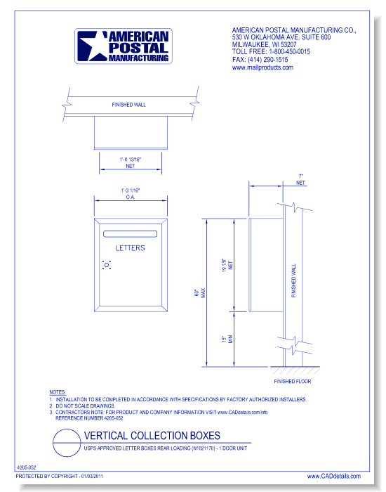 USPS Approved Letter Boxes Rear Loading (N1021170) - 1 Door Unit
