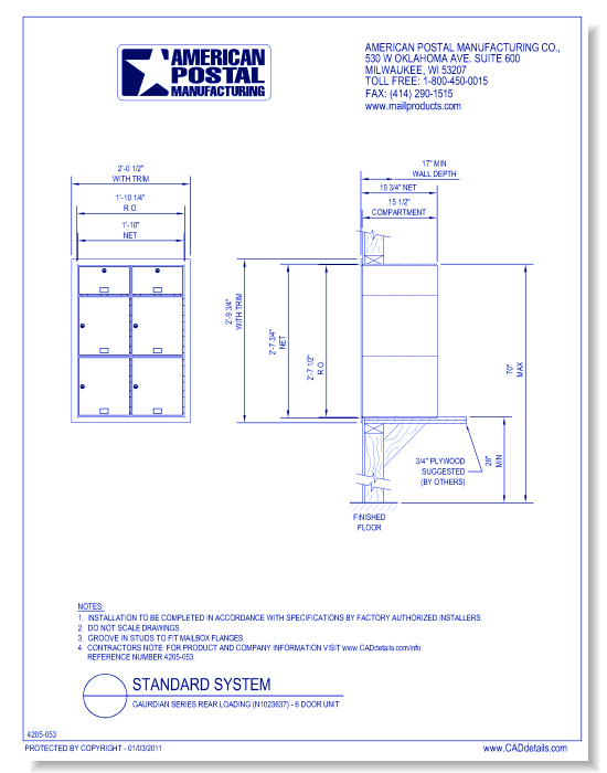 Gaurdian Series Rear Loading (N1023637) - 6 Door Unit