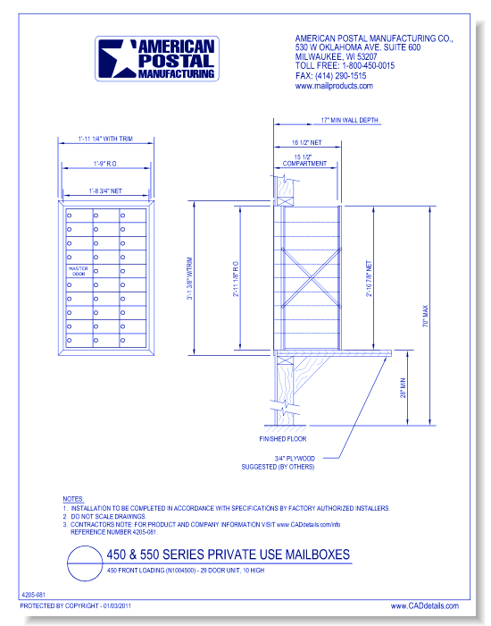 1450 Front Loading (N1004500) - 29 Door Unit, 10 High