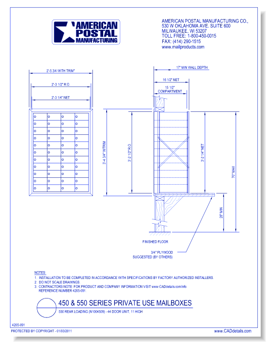 1550 Rear Loading (N1004509) - 44 Door Unit, 11 High