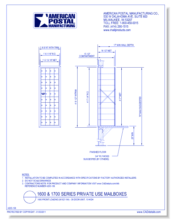 1600 Front Loading (N1021104) - 39 Door Unit, 10 high