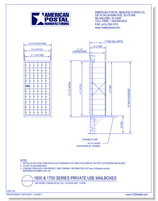 1600 Front Loading (N1021120) - 59 Door Unit, 10 high