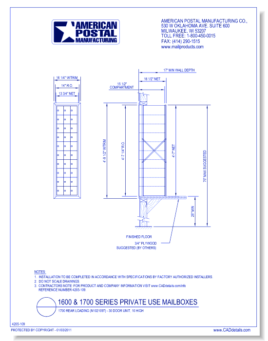 1700 Rear Loading (N1021097) - 30 Door Unit, 10 high