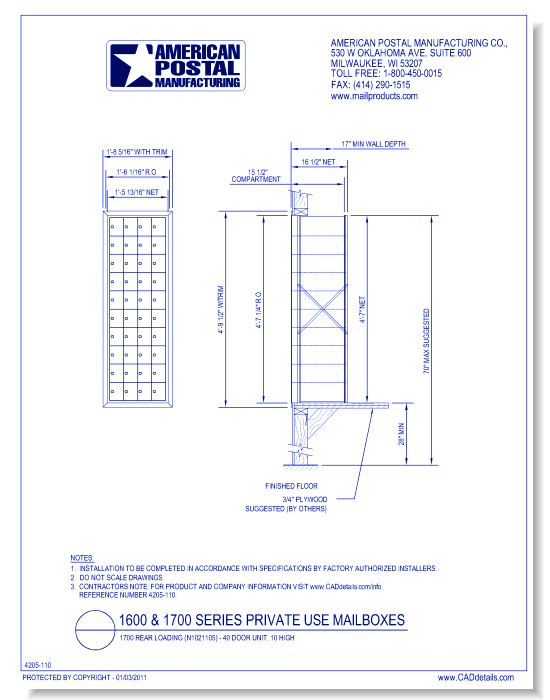 1700 Rear Loading (N1021105) - 40 Door Unit, 10 high