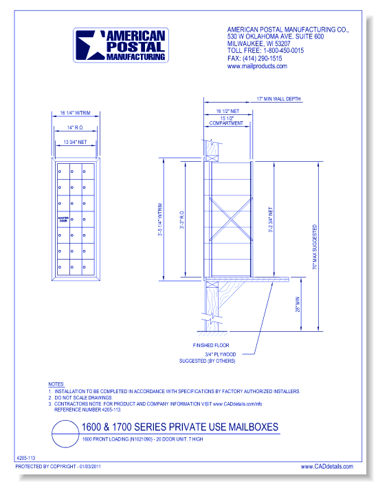1600 Front Loading (N1021090) - 20 Door Unit, 7 high