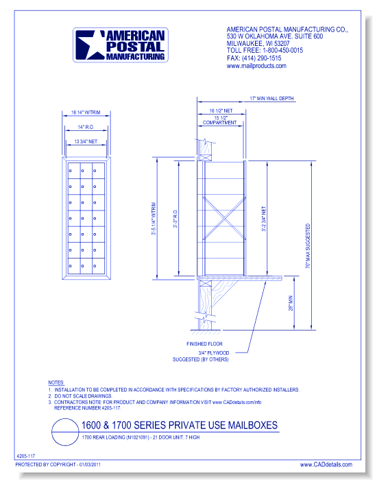 1700 Rear Loading (N1021091) - 21 Door Unit, 7 high