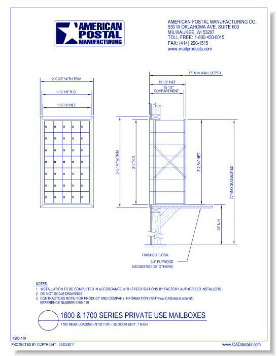 1700 Rear Loading (N1021107) - 35 Door Unit, 7 high