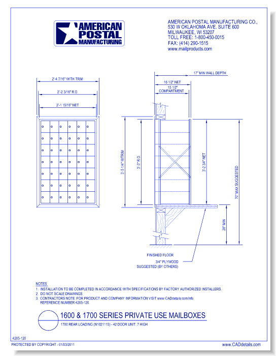 1700 Rear Loading (N1021115) - 42 Door Unit, 7 high