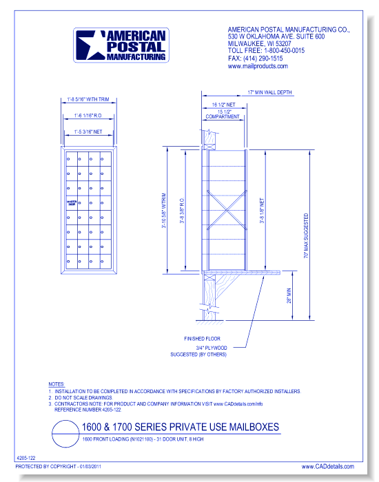 1600 Front Loading (N1021100) - 31 Door Unit, 8 high