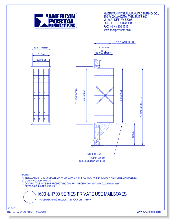 1700 Rear Loading (N1021093) - 24 Door Unit, 8 high
