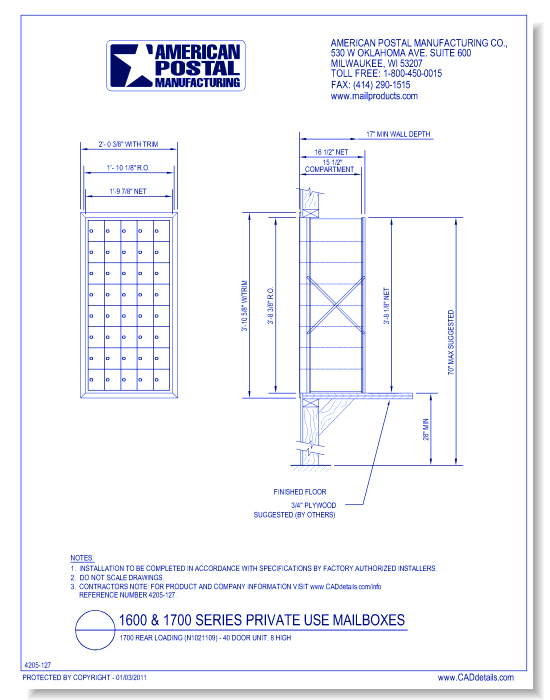 1700 Rear Loading (N1021109) - 40 Door Unit, 8 high