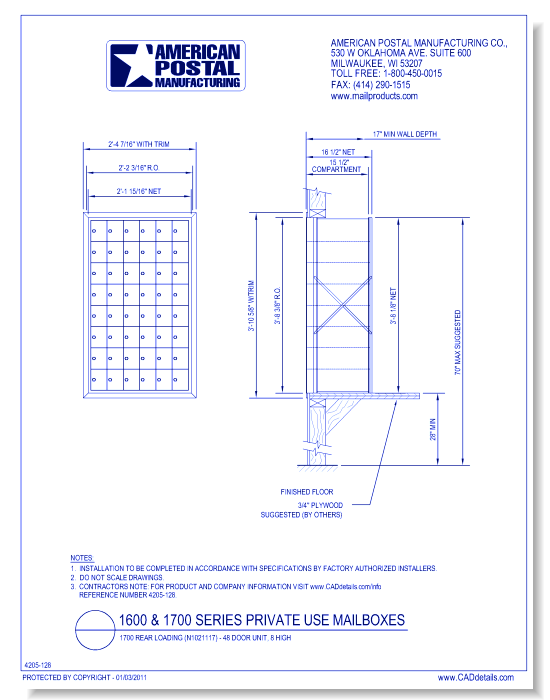 1700 Rear Loading (N1021117) - 48 Door Unit, 8 high