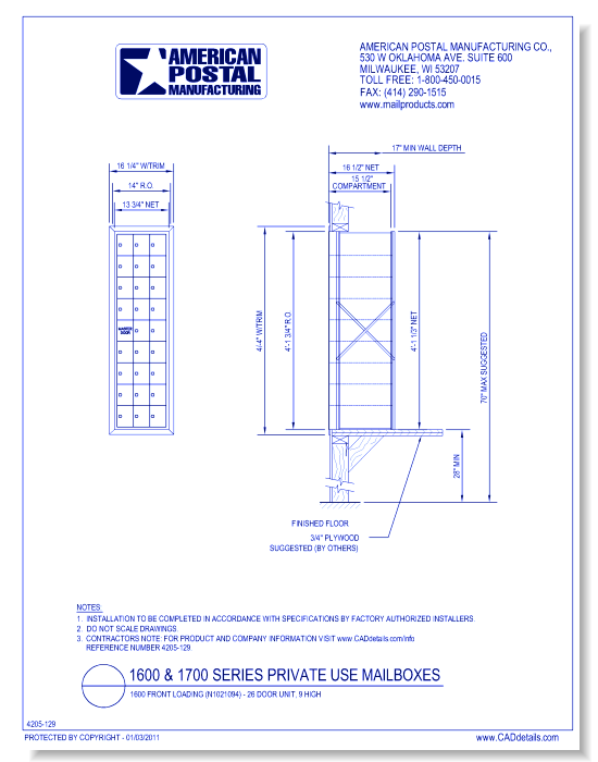 1600 Front Loading (N1021094) - 26 Door Unit, 9 high