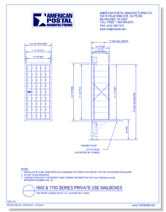 1600 Front Loading (N1021110) - 44 Door Unit, 9 high