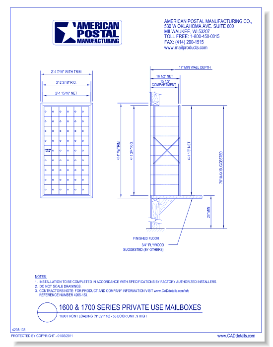 1600 Front Loading (N1021118) - 53 Door Unit, 9 high