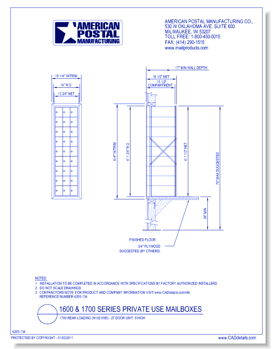 1700 Rear Loading (N1021095) - 27 Door Unit, 9 high
