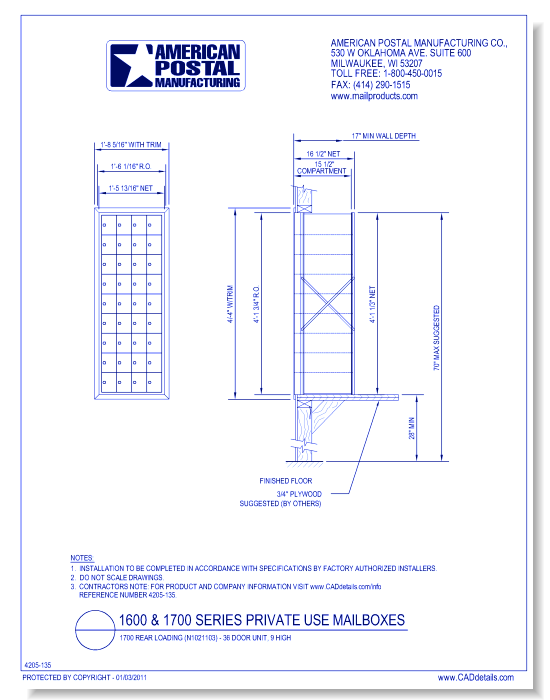 1700 Rear Loading (N1021103) - 36 Door Unit, 9 high
