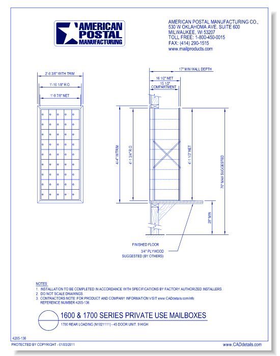 1700 Rear Loading (N1021111) - 45 Door Unit, 9 high