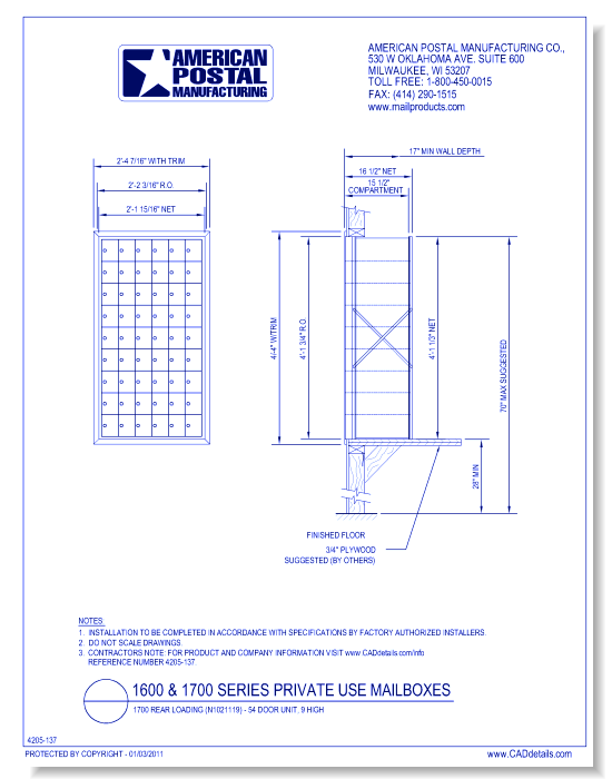 1700 Rear Loading (N1021119) - 54 Door Unit, 9 high