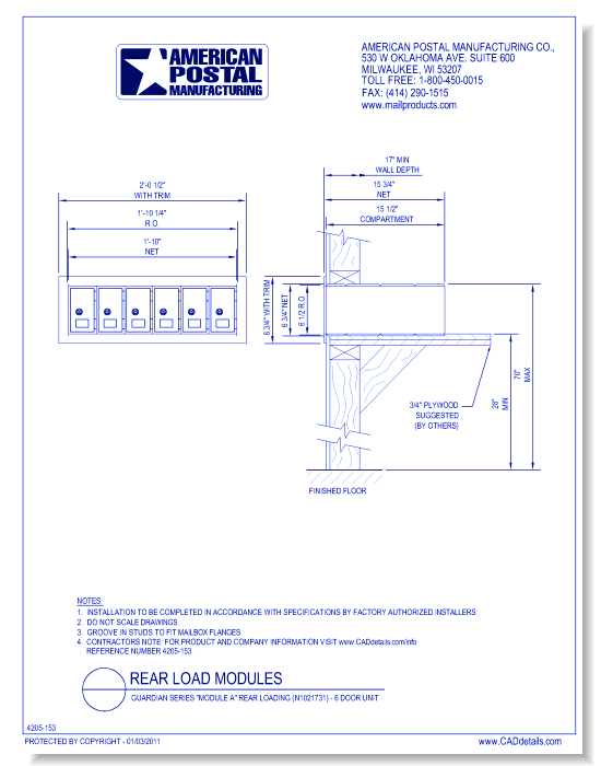 Guardian Series "Module A" Rear Loading (N1021731) - 6 Door Unit