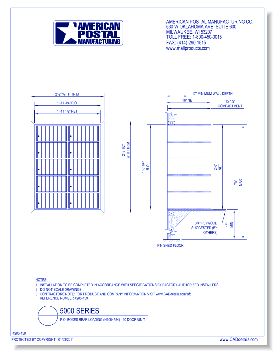 P.O. Boxes Rear Loading (N1004554) - 10 Door Unit
