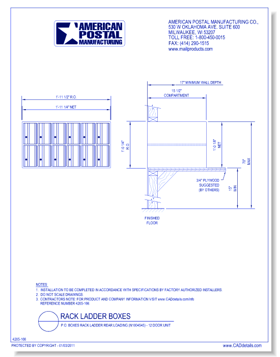 P.O. Boxes Rack Ladder Rear Loading (N1004545) - 12 Door Unit