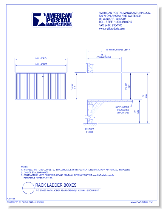 P.O. Boxes Rack Ladder Rear Loading (N1025996) - 2 Door Unit
