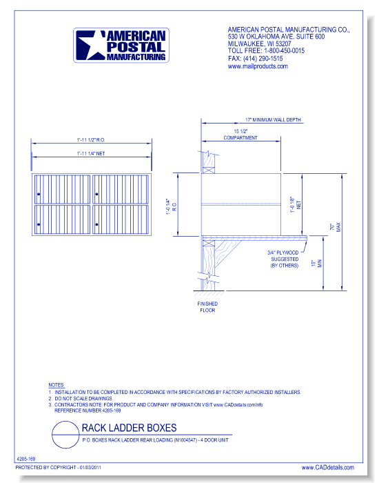P.O. Boxes Rack Ladder Rear Loading (N1004547) - 4 Door Unit