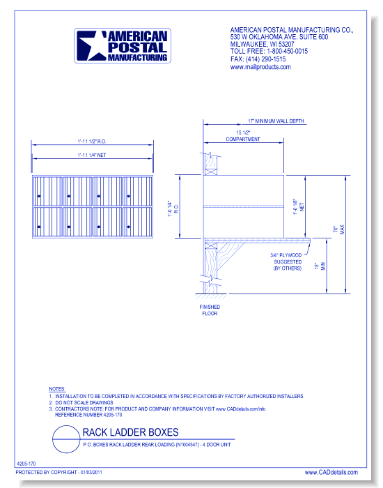 P.O. Boxes Rack Ladder Rear Loading (N1004546) - 8 Door Unit