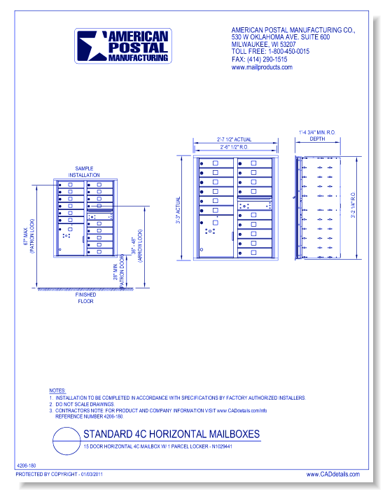 15 Door Horizontal 4C Mailbox w/ 1 Parcel Locker – N1029441