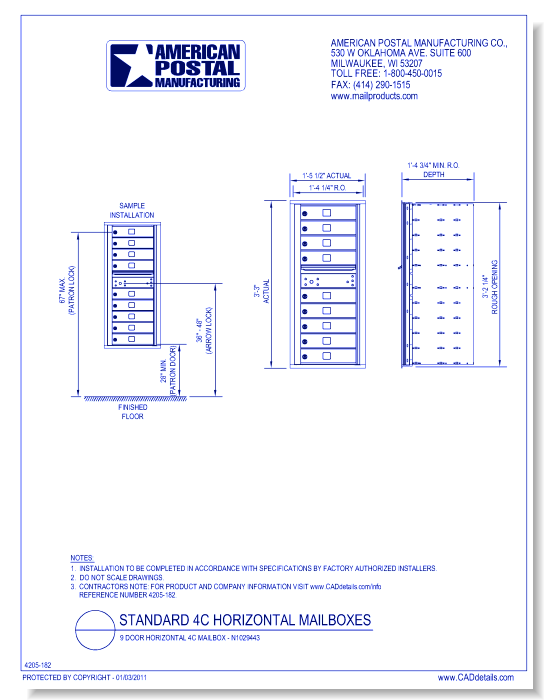 9 Door Horizontal 4C Mailbox – N1029443