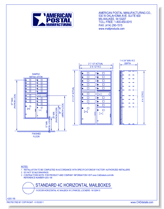 16 Door Horizontal 4C Mailbox w/ 2 Parcel Lockers – N1029410